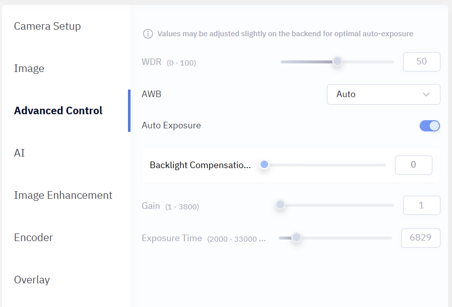 Advanced Control Menu